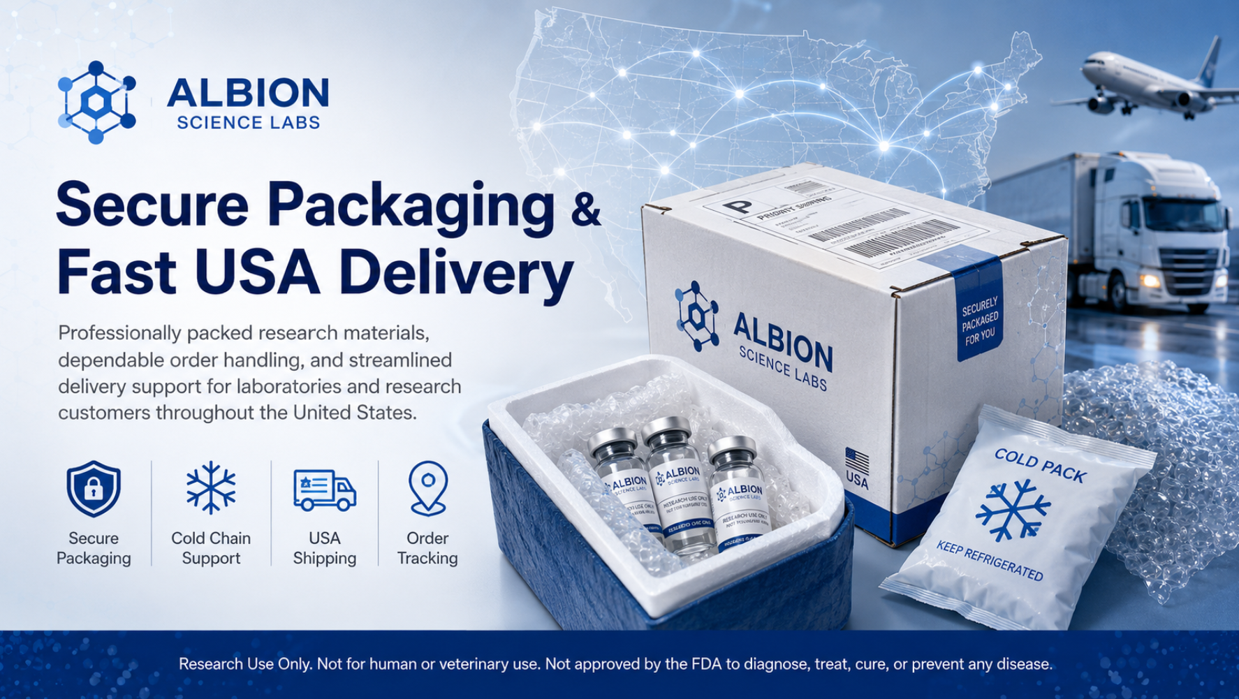 Albion Science Labs secure packaging and fast USA delivery